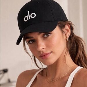 ALO Yoga Black Baseball Cap with White Logo - Women's Sport Hat